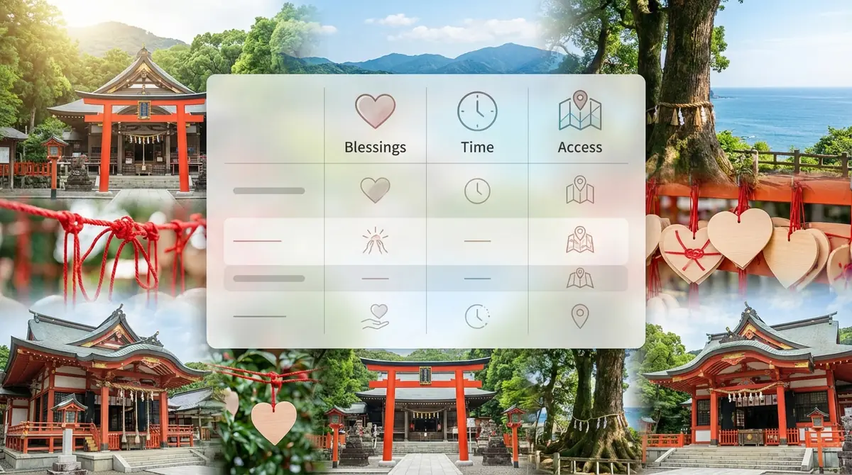 宮崎の縁結び神社比較表｜ご利益・所要時間・アクセス一覧